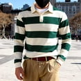 thumbnail image 1 of Fengqque Men's Striped Long Sleeve Polo Shirt Classic Turn Down Collar Button Placket Relaxed Fit Casual Rugby Top Green XXXL, 1 of 9