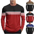 thumbnail image 1 of Fengqque Men's Striped T Shirts Raglan Long Sleeve Crew Neck Color Block Tee Casual Basic Blouse Tops Red XL(XL), 1 of 5
