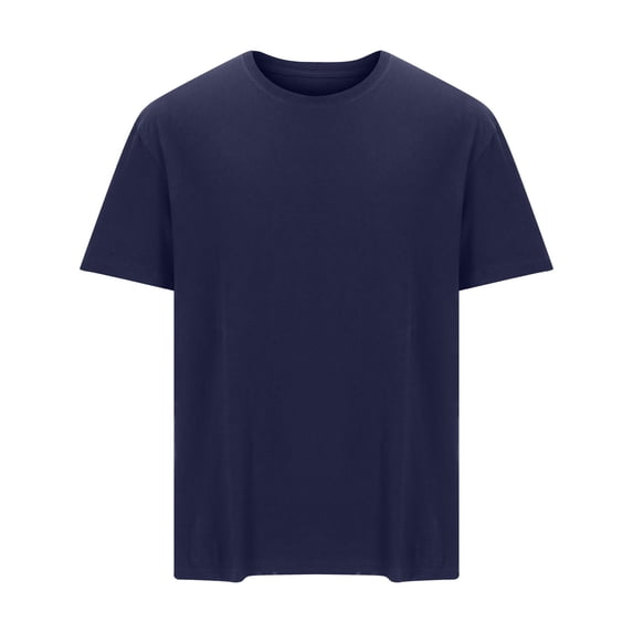Fengqque Men's Summer Plus Size Casual Loose Solid Color Cotton Short Sleeve Round Neck Loose T-shirt Navy XXXXL