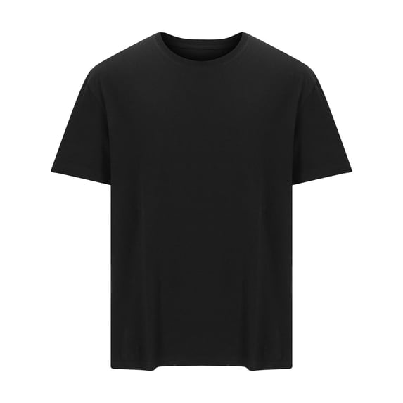 Fengqque Men's Summer Plus Size Casual Loose Solid Color Cotton Short Sleeve Round Neck T-shirt Black XXL