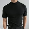 thumbnail image 1 of Fengqque Men's Tight-fitting Mock Turtleneck Short Sleeve Soft Lightweight Casual Basic T-Shirts Solid Pullover Tops Black 10(XL), 1 of 9