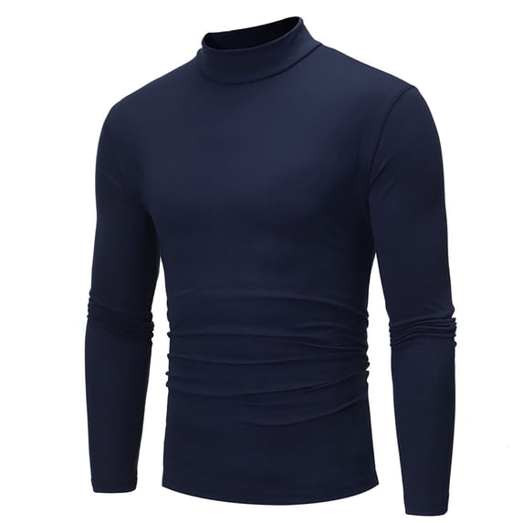 Fengqque Men's Turtleneck Tops Pullover thermal Long Sleeve Casual Slim Fit Basic Base Layer Navy 6(M)