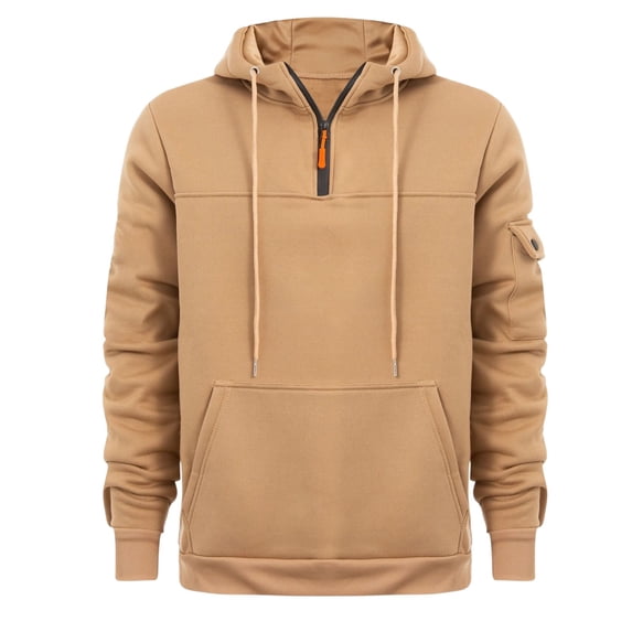 Fengqque Men's Warm Fashion Sports Loose Hoodie Casual Long Sleeve 1/4 Zipper Pullover Sweatshirts Khaki 6(M)