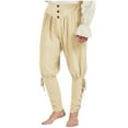 thumbnail image 1 of Fengqque Men's Washed Water Wrinkled Pockets Medieval Retro Pirate Pants Elastic Waistband Long Pants Beige 4(M), 1 of 6