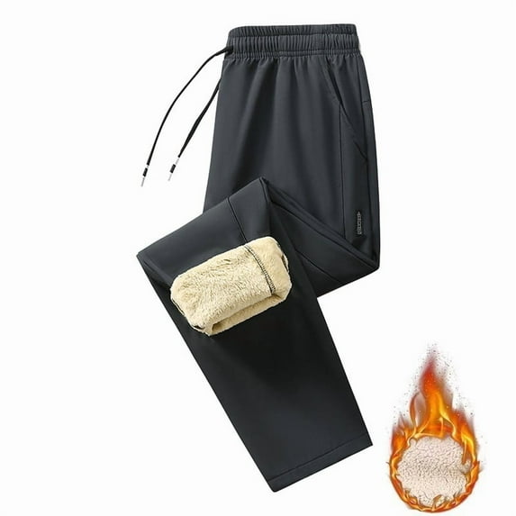 Fengqque Men's Winter Lamb Wool Warm Pants Sherpa Lined Sweatpants Active Running Jogger Pants Black M(M)