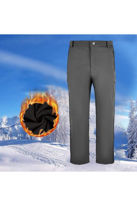 Men's Winter Pants Water Resistant Fleece Snowboard Ski Pants Softshell Tactical Pants with Pockets Gray 8(M)