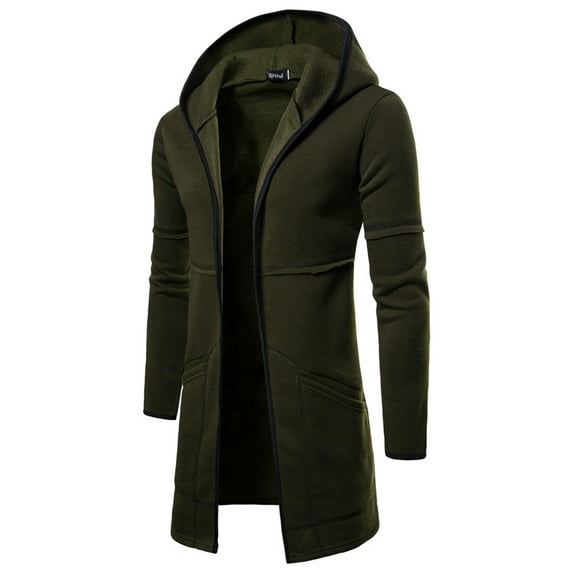 Fengqque Men's Winter Warm and Breathable Classic Outdoor Promotion Hooded Solid Trench Coat Jacket Cardigan Long Sleeve Outwear
