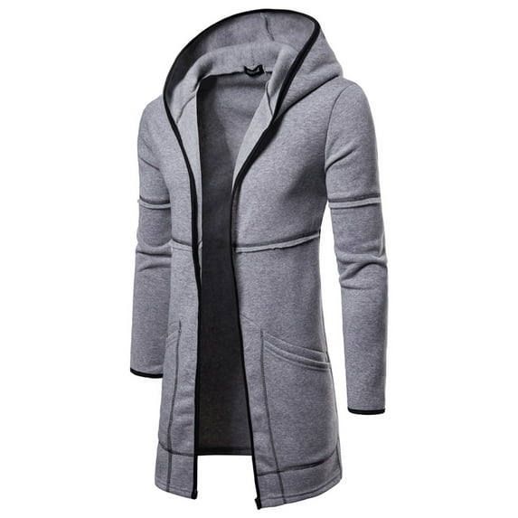 Fengqque Men's Winter Warm and Breathable Classic Outdoor Promotion Hooded Solid Trench Coat Jacket Cardigan Long Sleeve Outwear