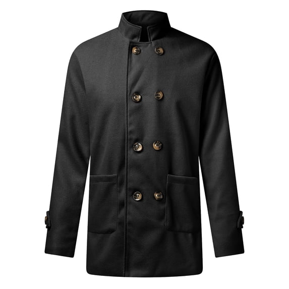 Fengqque Men's Winter Warm and Breathable Classic Outdoor Promotion Winter Suit Collar Double-breasted Solid Coat Jacket