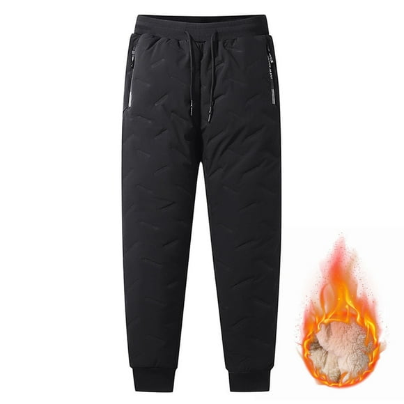 Men's Wool Fleece-lined and Thickened Windproof Casual Pants Elastic Waist Work Travel Slacks Black 8(L)