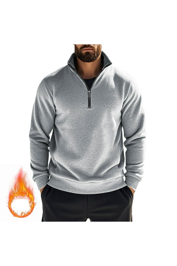 Men's Workout Athletic Pullover Long Sleeve Stand Up Collar Basic Quarter Zip Pullover Sweatshirt Gray 8(L)