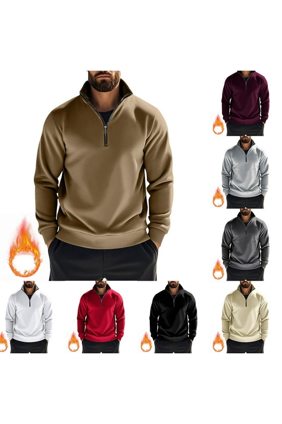 Men's Workout Athletic Pullover Long Sleeve Stand Up Collar Basic Quarter Zip Pullover Sweatshirt White 10(XL)