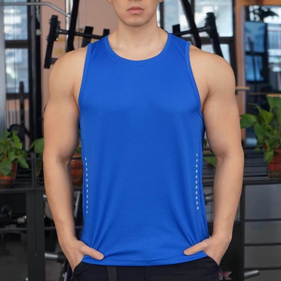 Fengqque Men's Workout Tank Tops Swim Shirts Quick Dry Running Athletic Sleeveless UV Protection Muscle Tees Blue XL(XL)