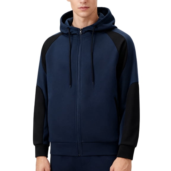 Fengqque Men's Zip Up Hoodies Casual Long Sleeve Full Zipper Sweater warm Jacket with Pockets Navy L(L)