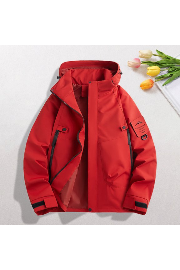Men's Zipper Long Sleeved Softshell Jacket Waterproof Lightweight Insulated Windbreaker Rain Shell Jacket for Hiking Travel Red XXL(XXL)