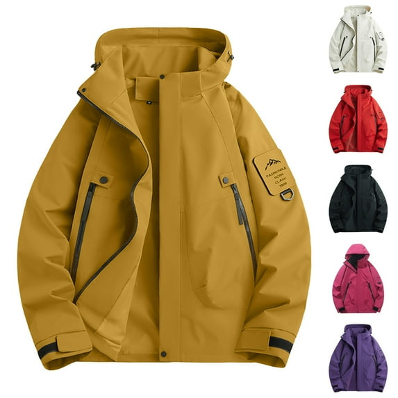 Fengqque Men's Zipper Long Sleeved Softshell Jacket Waterproof Lightweight Insulated Windbreaker Rain Shell Jacket for Hiking Travel Yellow XS(XS)