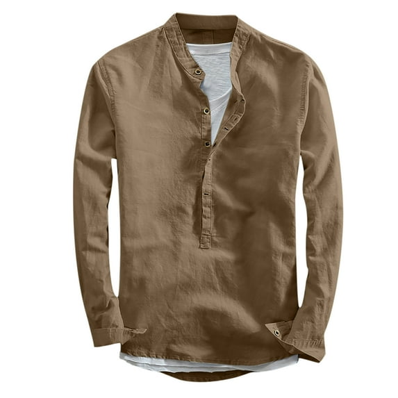 Fengqque Men's and Big Mens Long Sleeve Classic And Comfortable Long-sleeved Solid Color Single-breasted Top