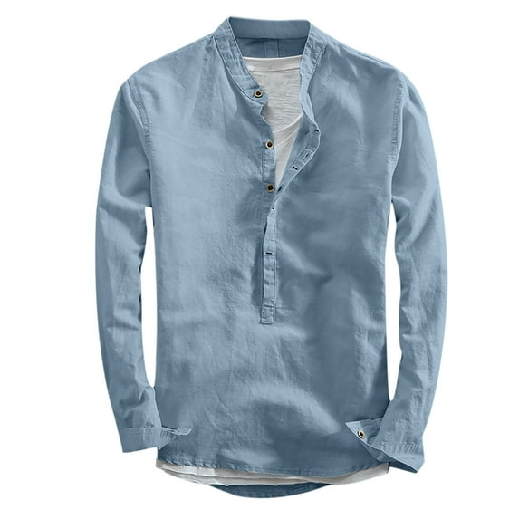 Fengqque Men's and Big Mens Long Sleeve Classic And Comfortable Long-sleeved Solid Color Single-breasted Top