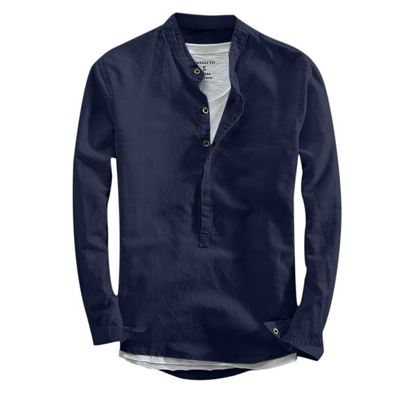 Fengqque Men's and Big Mens Long Sleeve Classic And Comfortable Long-sleeved Solid Color Single-breasted Top