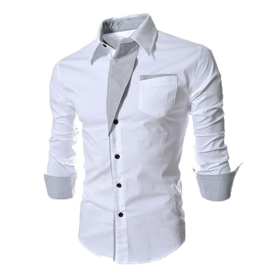 Fengqque Men's and Big Mens Long Sleeve Classic Autumn Slim Fit Long Sleeve Turndown Pocket Top Blouse Shirt