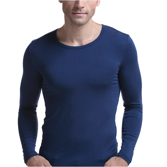 Fengqque Men's and Big Mens Long Sleeve Classic Slim Thin Thermal Underwear Round Neck Autumn Clothes Breathable Basic Bottoming Shirt