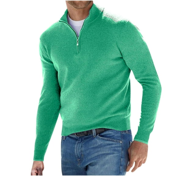 Fengqque Men's and Big Mens Long Sleeve Classic Wool Sweater Stand Up Collar Solid Long Sleeved Knitted Pullovers