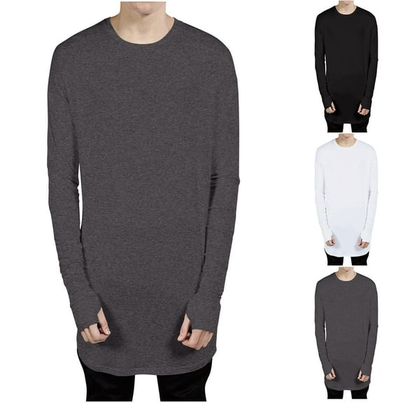 Fengqque Men's outdoor fashion Long Sleeve T Shirt Crew Neck Shirts Mens Comfort Solid Tee Shirt White XL(XL)