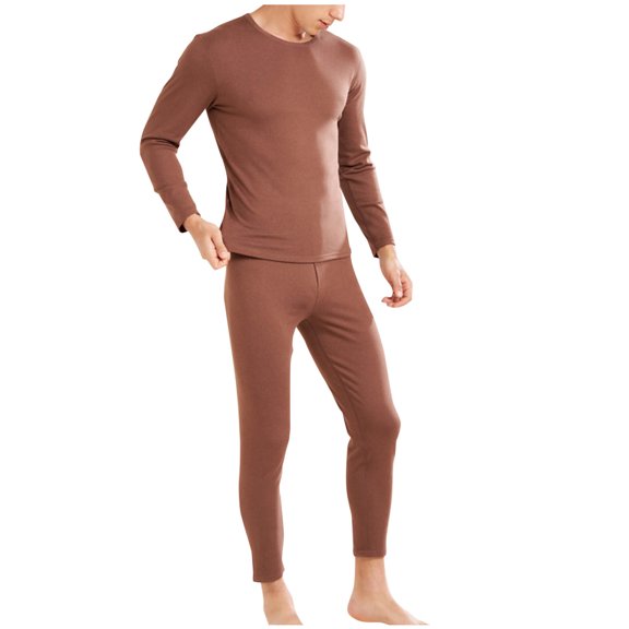 Fengqque Men's thermal Underwear Set Microfiber Soft Long Sleeved Winter Warm Base Layer Top & Bottom Coffee XXL