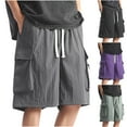 thumbnail image 1 of Fengqque Mens Cargo Shorts Elastic Waist Drawstring Running Shorts Loose Wide Leg Shorts with Multiple Pockets Purple XL(XL), 1 of 8