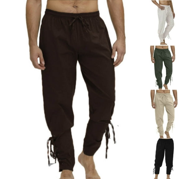 Fengqque Mens Casual Drawstring Strap Ankle Pants Loose Fit Elastic Waist Solid Color Long Pants White 8(XL)