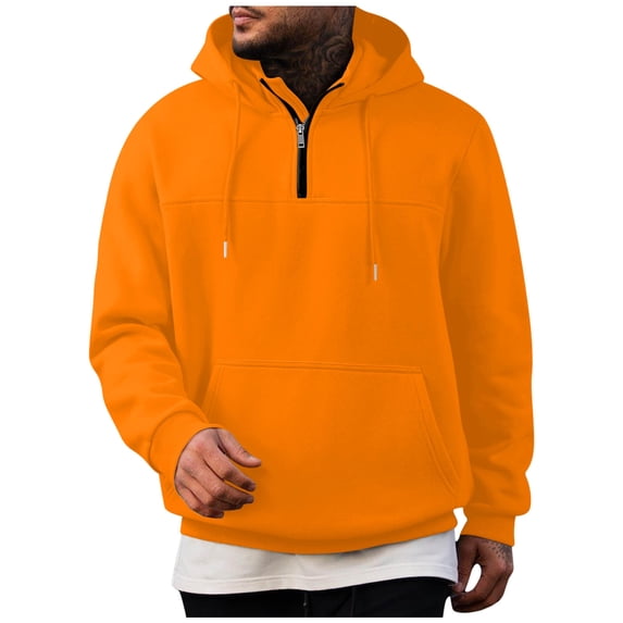 Fengqque Mens Casual Hoodies Pocket Drawstring Quarter Zip Loose and Comfortable Pullover Sweatshirts Orange XXL(XXL)