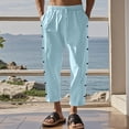 thumbnail image 1 of Fengqque Mens Casual Pants Drawstring Elastic Waist Lightweight Linen-cotton Pants Summer Beach Trousers Light Blue L(L), 1 of 4