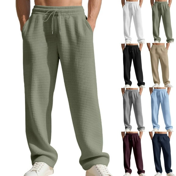 Fengqque Mens Casual Pants Drawstring Elastic Waist Loose straight-leg Pants Fit Summer Beach Vacation Yoga Trousers White XL(XL)