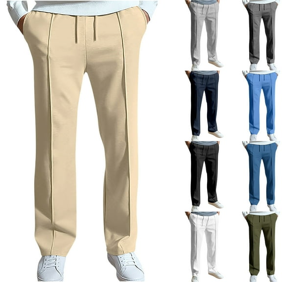 Fengqque Mens Casual Pants Elastic Waist Drawstring Chinos Pants Tapered stripe Trousers with Pockets Gray