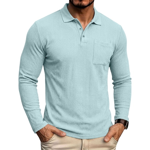 Fengqque Mens Casual Polo Shirt Summer Short Sleeve Vacation Button Beach Stretchy Golf Shirts Sky Blue L