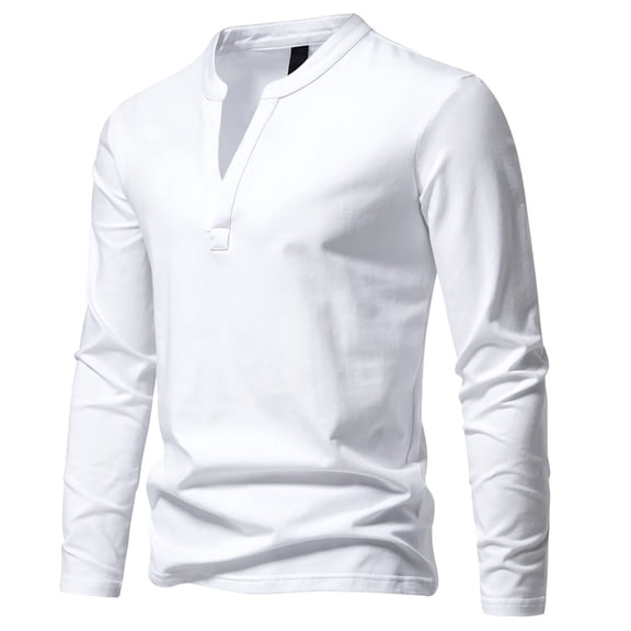 Fengqque Mens Casual and Comfortable Slim Quarter Zip V-neck Casual Long Sleeve Pullover White 8(L)