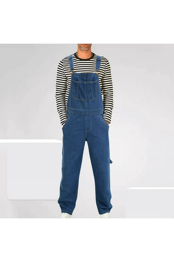 Mens Chest Pocket Denim Bib Overalls Regular Fit Overall Flex Workwear with Adjustable Straps Dark Blue L(L)