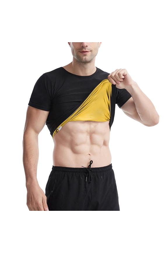 Mens Compression Shirt Short Sleeve Athletic Base Layer Sports Running Slimming Shirts Tops Gold XXXL(XXXL)
