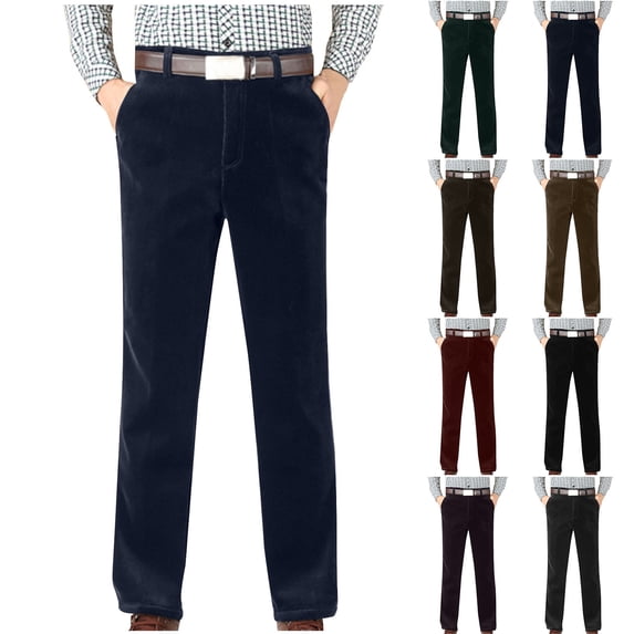 Fengqque Mens Corduroy Pantsstraight-leg Pants Elastic Waist High Waisted Zipper Pocket Dress Pant Wine XL