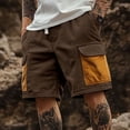 thumbnail image 1 of Fengqque Mens Corduroy Retro Loose Cargo Shorts Casual Drawstring Elastic Waist Shorts with Pockets Coffee L(L), 1 of 6