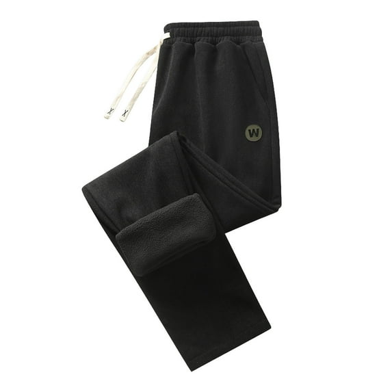 Fengqque Mens Corduroy Velvet Warm Straight Leg Pants Long Solid Elastic Waist Casual Pants Black M(M)