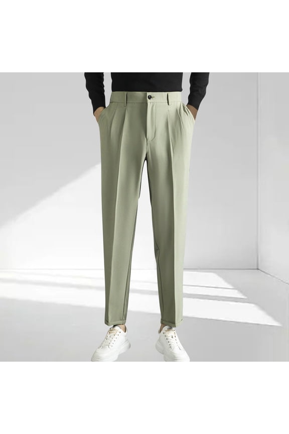 Mens Cropped Pants Slim Fit Pleated Front Dress Pants Business Suit Pant Casual Stretchy Tapered Trousers Green XL(XL)