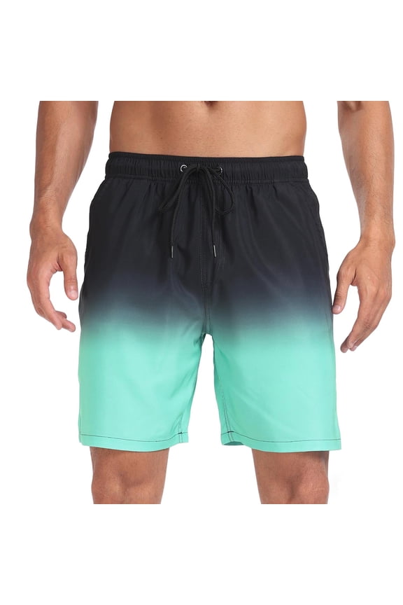 Mens Elastic Waist Drawstring Gradient Color Swim Trunks Quick Dry Swim Shorts Bathing Suits with Pockets Green S(S)