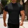thumbnail image 1 of Fengqque Mens Fashion Casual Solid Color Short Sleeve Stand Collar Tight-fitting T Shirt Basic Pullover Black L(L), 1 of 9
