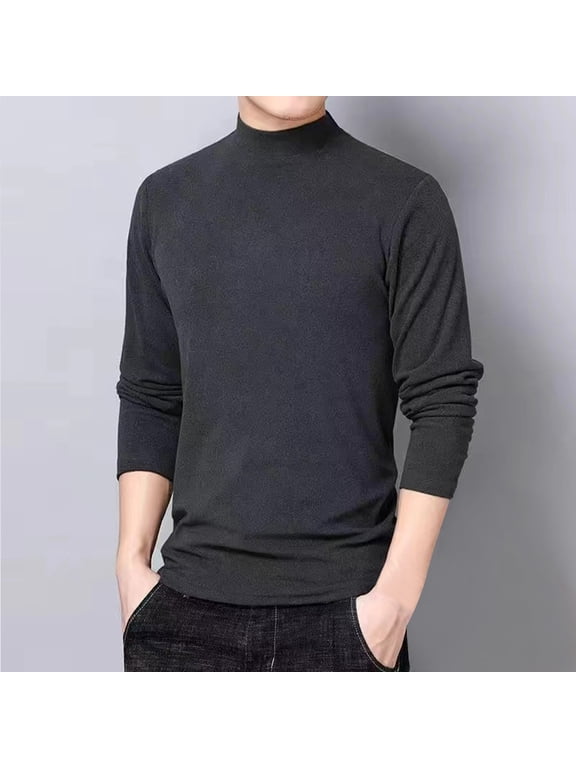 Mens Half Turtleneck Long Sleeve Pullover Basic Designed Undershirt Stretch Slim Top Dark Gray 14(XXL)