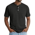 thumbnail image 1 of Fengqque Mens Henley Shirts Short Sleeve Casual Summer Basic T-Shirts 3 Button Solid Collarless Shirts for Work Dark Gray XXXL(XXXL), 1 of 6