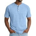 thumbnail image 1 of Fengqque Mens Henley Shirts Short Sleeve Casual Summer Basic T-Shirts 3 Button Solid Collarless Shirts for Work Light Blue L(L), 1 of 6