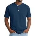 thumbnail image 1 of Fengqque Mens Henley Shirts Short Sleeve Casual Summer Basic T-Shirts 3 Button Solid Collarless Shirts for Work Navy S(S), 1 of 6