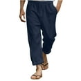 thumbnail image 1 of Fengqque Mens Imitation Cotton and Linen Pants Elastic Waist Drawstring Loose Fit Casual Summer Beach Pants with Pockets Baggy Trousers Navy XXXXXL(XXXXXL), 1 of 5