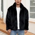 thumbnail image 1 of Fengqque Mens Lapel Faux Fur Jacket Long Sleeve Turn Down Collar Furry Coat Winter Warm Fluffy Furry Cardigans Outerwear Black L(L), 1 of 9